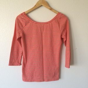 J.Crew Basic Red/Orange White Stripe Tee